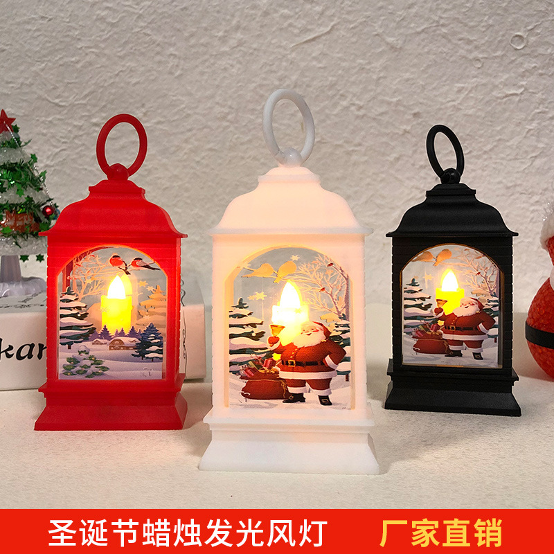 跨境圣诞装饰提灯发光老人雪人麋鹿摆件灯圣诞节创意欧式风灯批发