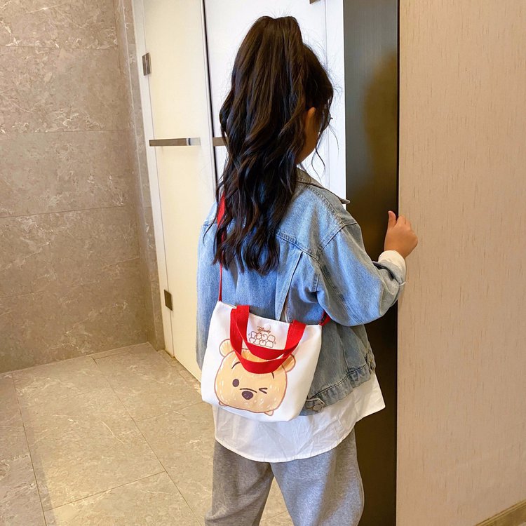 Korean children's bags 2021 New style trendy canvas hand-held shoulder bag, cute cartoon girl crossbody bag, coin purse details Picture