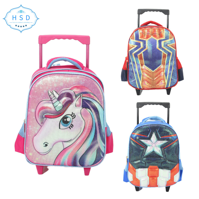 New primary school trolley schoolbag, cartoon cute unicorn backpack, Spider-Man trolley bag, Captain America schoolbag Specification image