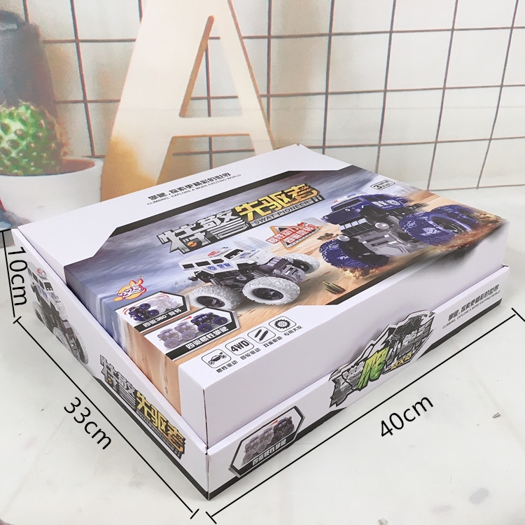A box of 12 Q-version inertial climbing combat vehicles with spring inertial collision bouncing off-road vehicles and police car climbers Specification drawing