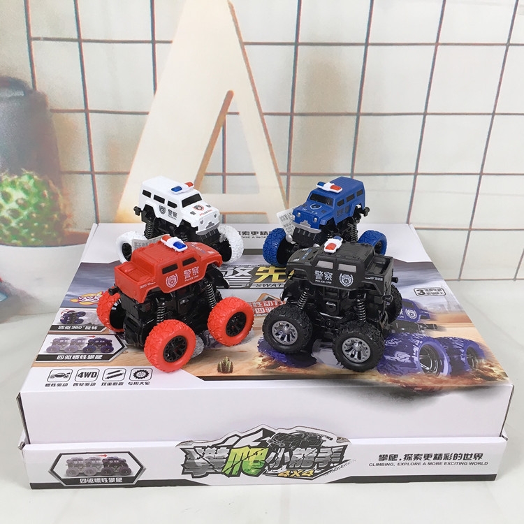 A box of 12 Q-version inertial climbing combat vehicles with spring inertial collision bouncing off-road vehicles and police car climbers Application Scenario