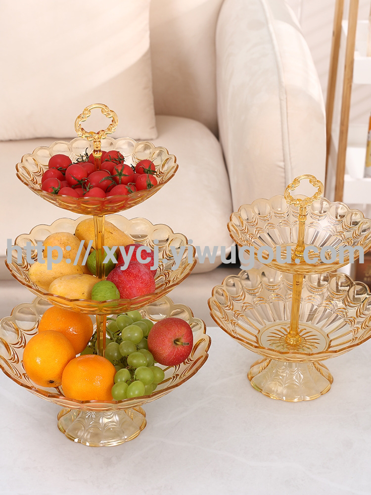 Multi-layer plastic fruit plate, household living room coffee table, fruit plate, multi-functional tray, pastry rack, dessert table details Picture