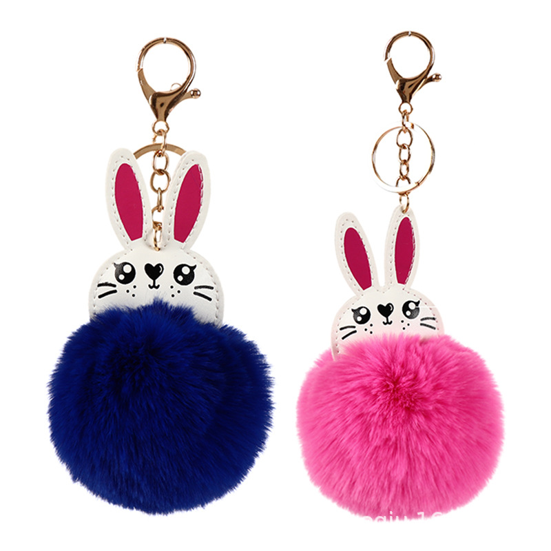 创意礼品 卡通PU兔子仿獭兔毛球钥匙扣挂件活动赠送包包汽车挂饰