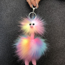厂家直销彩色毛球鸵鸟钥匙扣毛绒动物造型挂件包包钥匙扣挂件定制