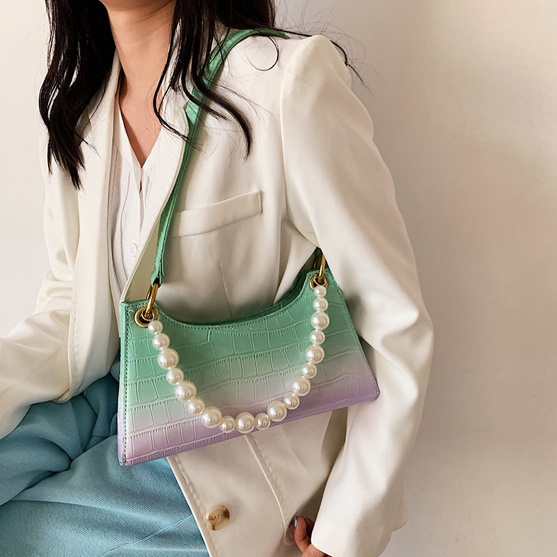 The popular pearl hand-held small bag 2021 spring Korean version, new stone pattern, unique and versatile, single-shoulder armpit bag, PU details Picture