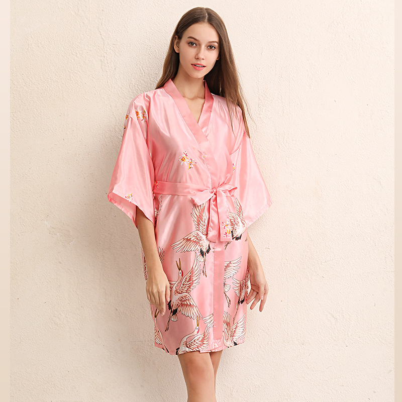 Bride's morning gown, woman's spring and autumn ice silk mid-length, bridesmaid group, wedding bathrobes, best friend silk bathrobes, summer sexy pajamas
