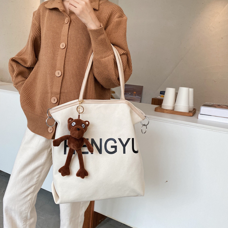Wholesale of 2021 new Korean style fashionable printed simple large-capacity internet-famous tote bags for women's cross-border canvas Specification image