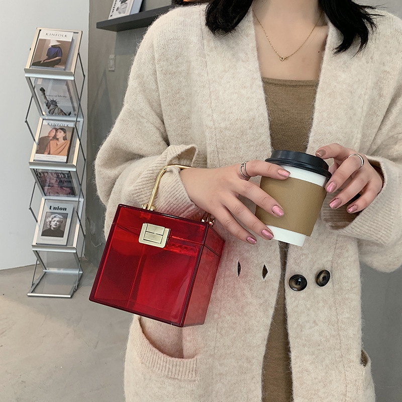 New acrylic women's bag style 2021 crossbody single-shoulder bag, a niche Instagram influencer hand-held transparent box bag, trendy Specification image