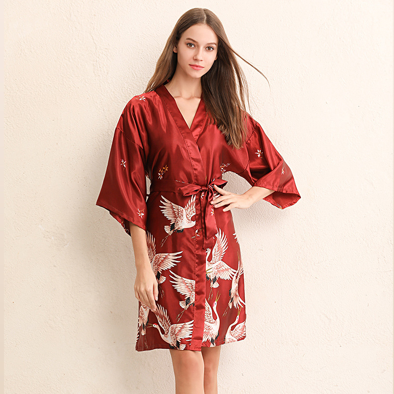 Bride's morning gown, woman's spring and autumn ice silk mid-length, bridesmaid group, wedding bathrobes, best friend silk bathrobes, summer sexy pajamas details Picture