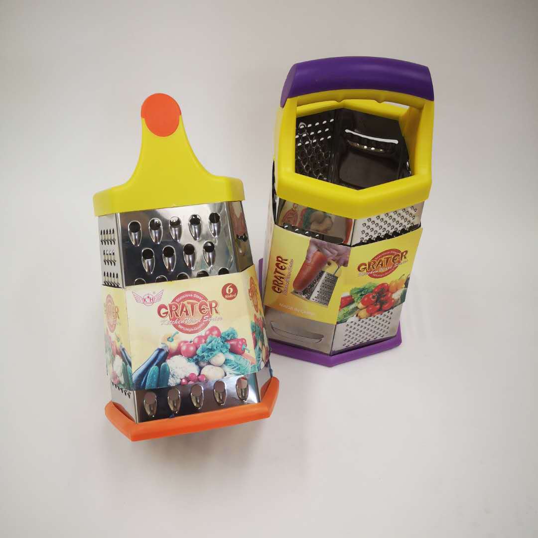 Double-color handle with leather, six-sided grater, six-sided vertical grater, fruit and vegetable grater, vegetable cutter Specification image