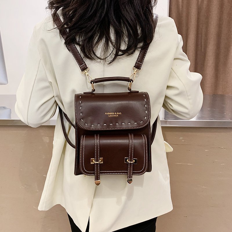 New 2021 PU large-capacity bag, Korean version color-blocking trendy one-shoulder women's casual and stylish backpack details Picture