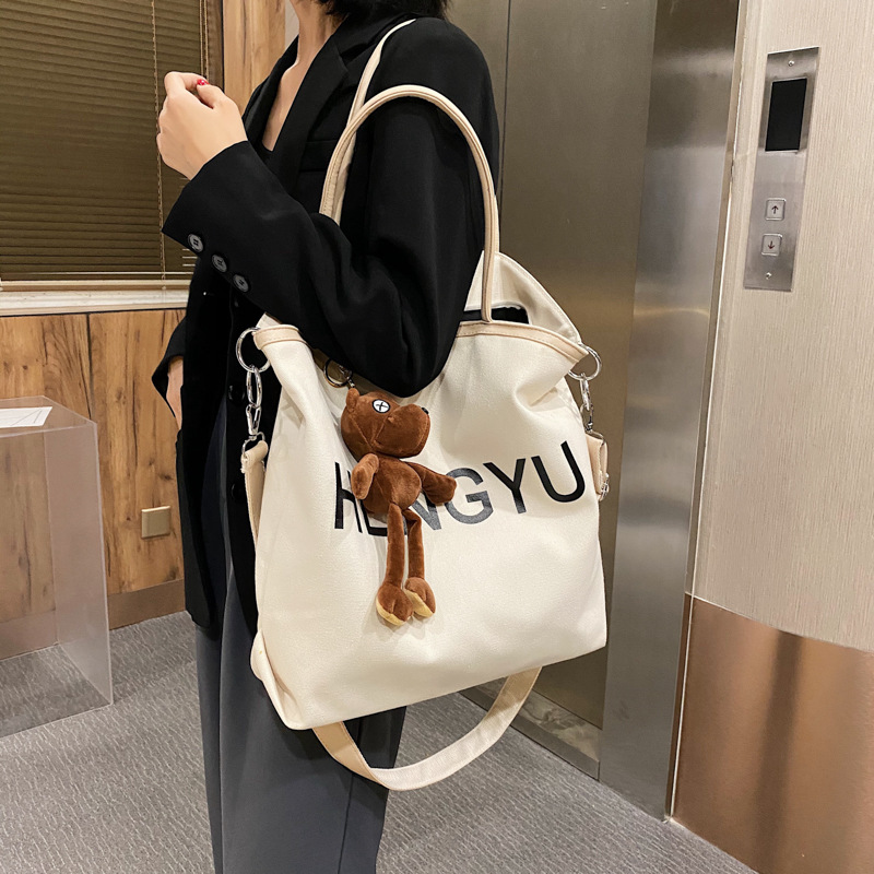 Wholesale of 2021 new Korean style fashionable printed simple large-capacity internet-famous tote bags for women's cross-border canvas