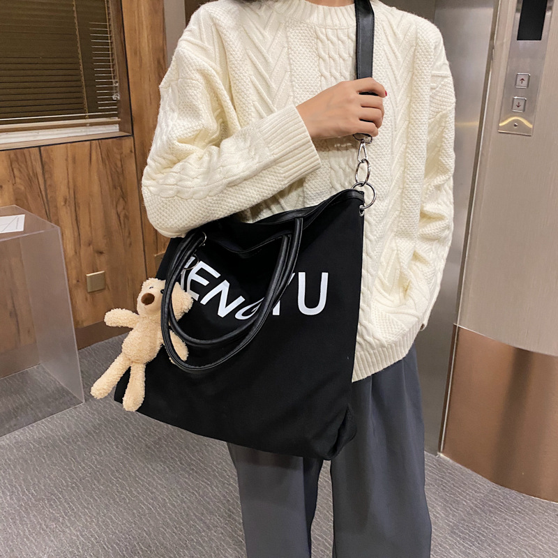 Wholesale of 2021 new Korean style fashionable printed simple large-capacity internet-famous tote bags for women's cross-border canvas details Picture