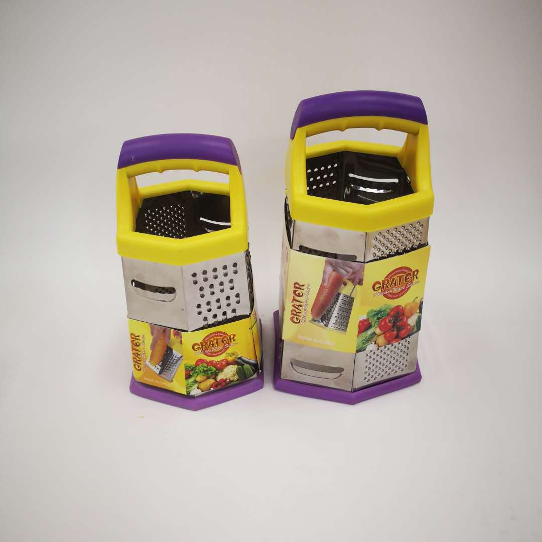 Double-color handle with leather, six-sided grater, six-sided vertical grater, fruit and vegetable grater, vegetable cutter Item Picture