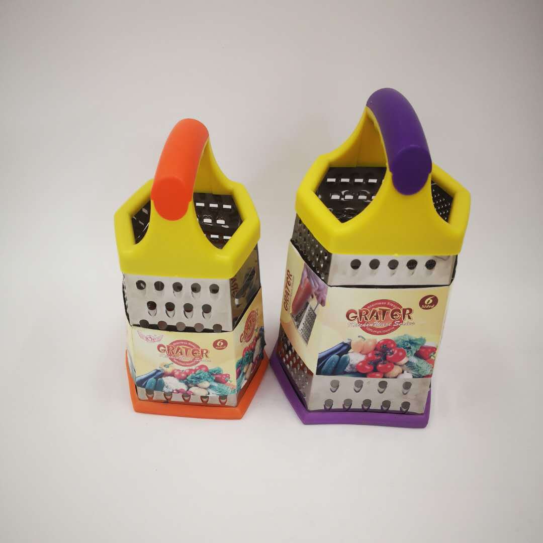 Double-color handle with leather, six-sided grater, six-sided vertical grater, fruit and vegetable grater, vegetable cutter
