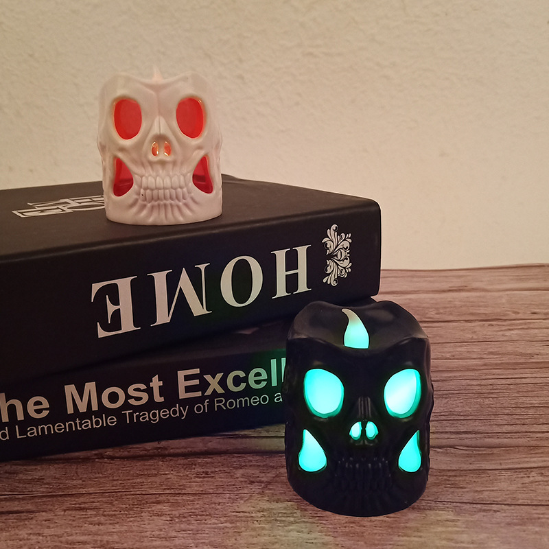 万圣节装饰骷髅仿真发光电子蜡烛灯led light道具鬼节气氛摆件新