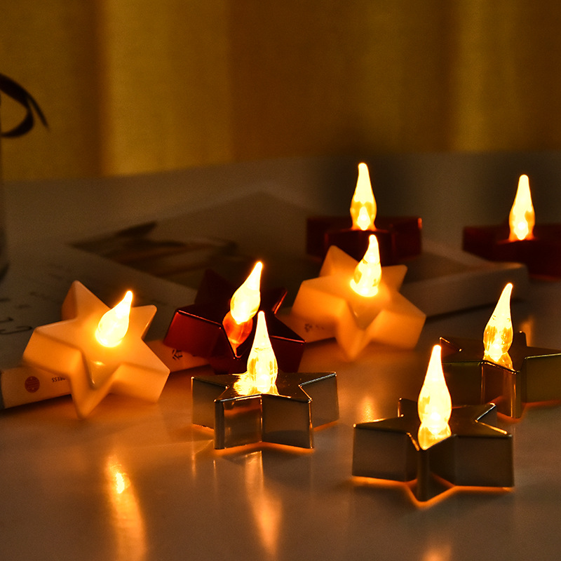 Wholesale of red electronic candles for wedding, birthday, hotel table, confession scene, set and props of Five-pointed star Little Tea Wax