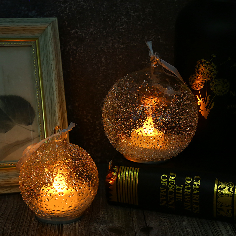 Cross-border retro European creative candle lamp sand surface glass ball hanging LED flame candle interior decorative lamp