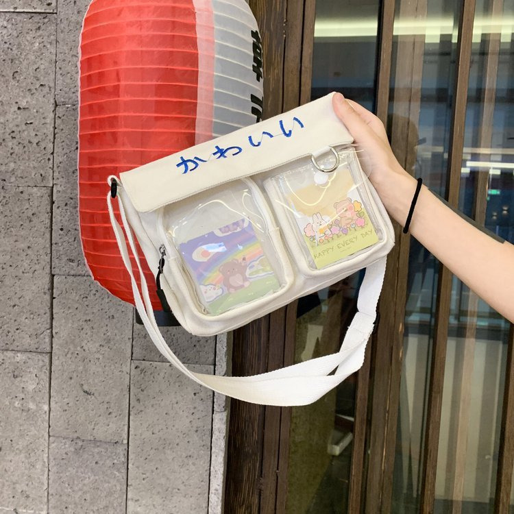 This cute cartoon transparent canvas bag with a Japanese ins school style is a perfect match for Korean chic students and can be used as a delivery bag for class Application Scenario
