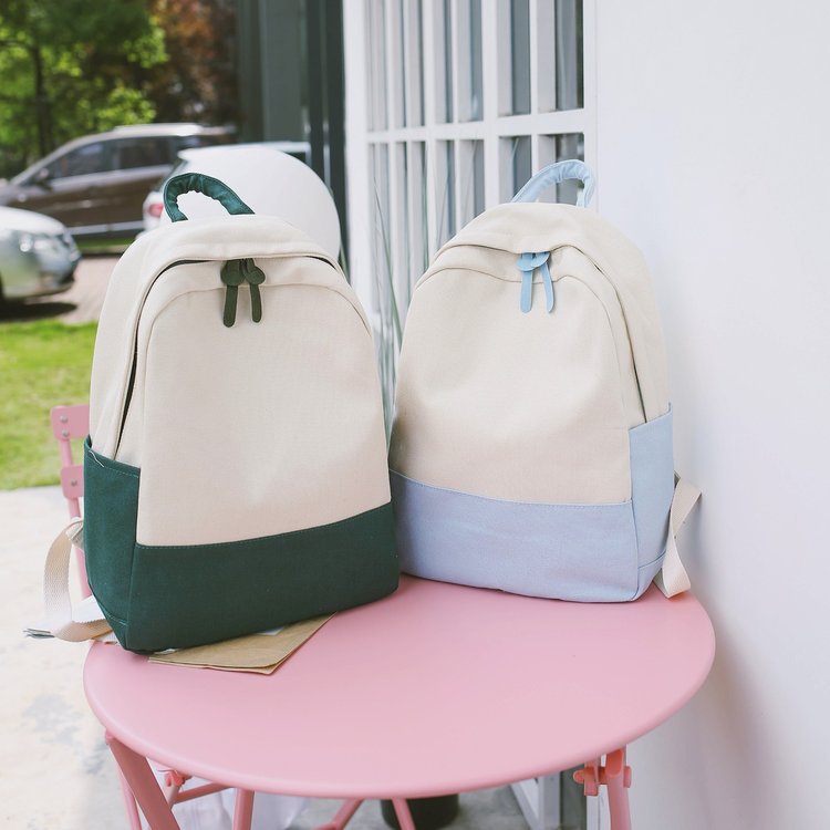 Factory wholesale of college-style, fresh, artistic, simple and versatile canvas backpacks, color-matched schoolbags for middle school best friends details Picture