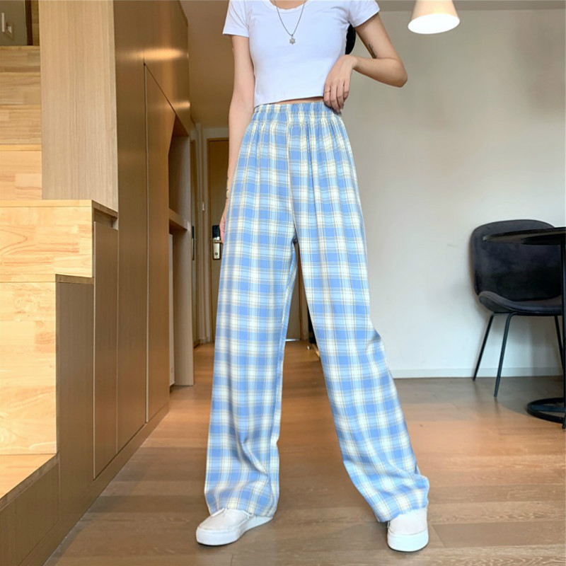 The new autumn straight-leg loose and casual checkered trousers for women are high-waisted and versatile, making them look slimmer. They are wide leg pants with a floor-hugging and stretchy feel Specification image