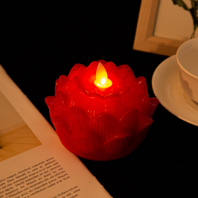 Self-produced and self-sold simulated plastic lotus electronic swinging candles are offerings for temple worship and blessing during the Qingming Festival and the Ghost Festival Specification image