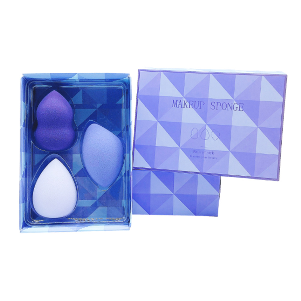 Factory direct sales of gradient 3-color series gourd water drop diagonal cut beauty egg powder puff 3-piece set beauty egg gift set box Application Scenario