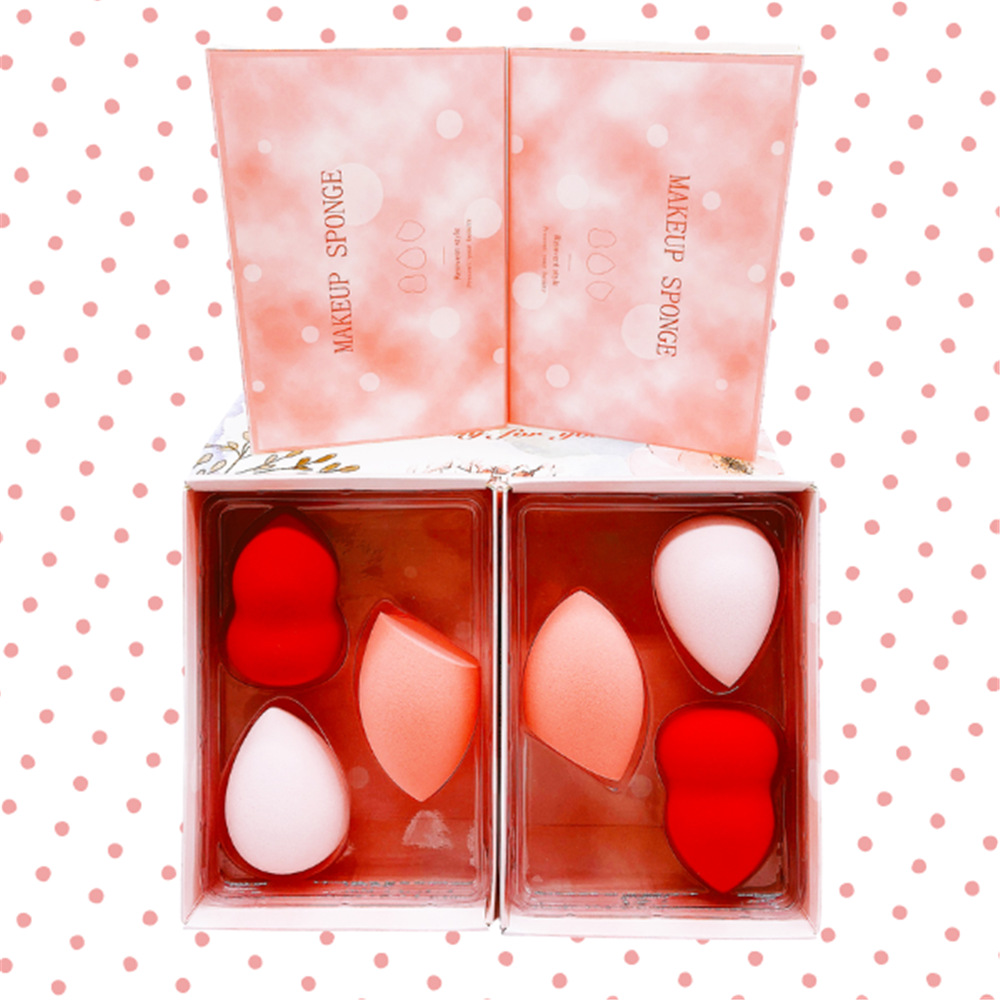 Factory direct sales of gradient 3-color series gourd water drop diagonal cut beauty egg powder puff 3-piece set beauty egg gift set box Specification image