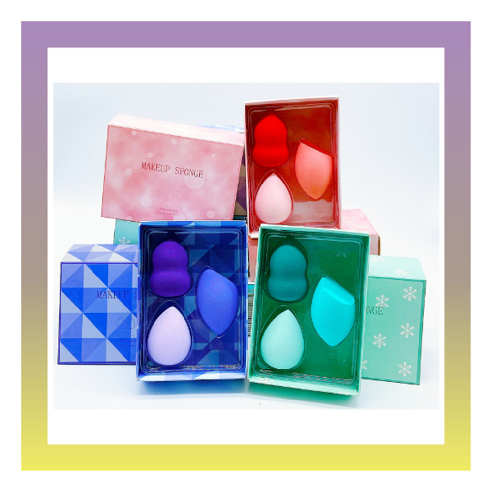 Factory direct sales of gradient 3-color series gourd water drop diagonal cut beauty egg powder puff 3-piece set beauty egg gift set box details Picture