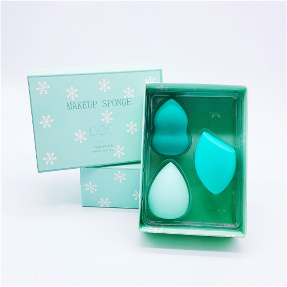 Factory direct sales of gradient 3-color series gourd water drop diagonal cut beauty egg powder puff 3-piece set beauty egg gift set box Item Picture