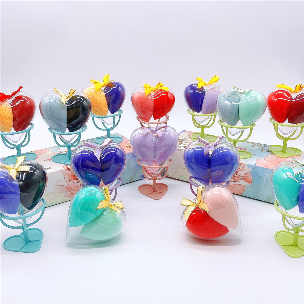 Hot-selling premium beauty egg powder puff, large Q-bouncy gourd water drop, diagonal cut transparent heart-shaped shell, double sponge egg foundation liquid details Picture
