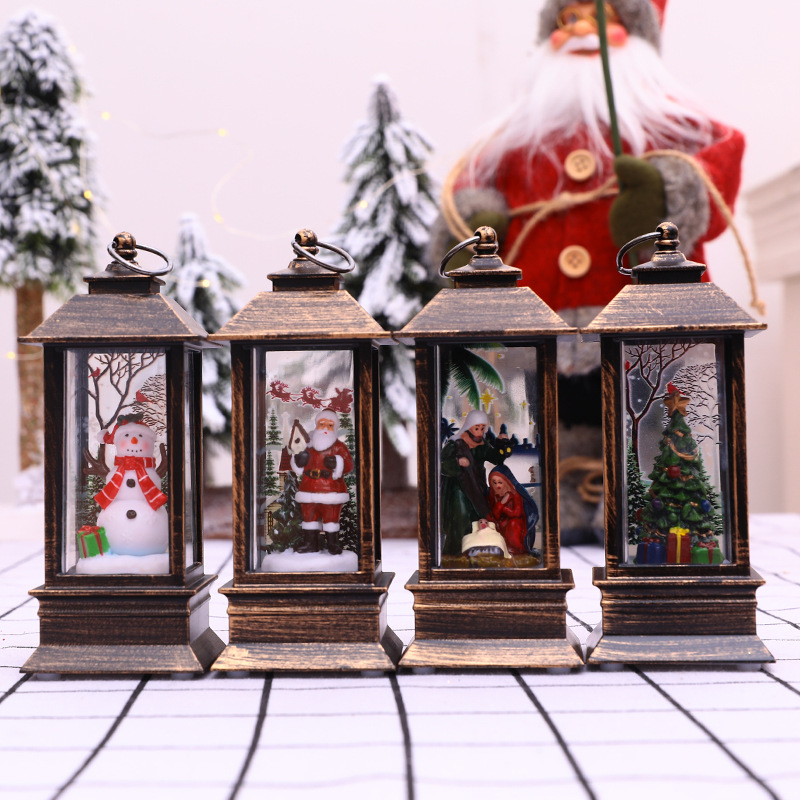 Cross-border Christmas wind lanterns, portable oil lamps for the elderly, hotel table ornaments, Christmas tree scene decoration props