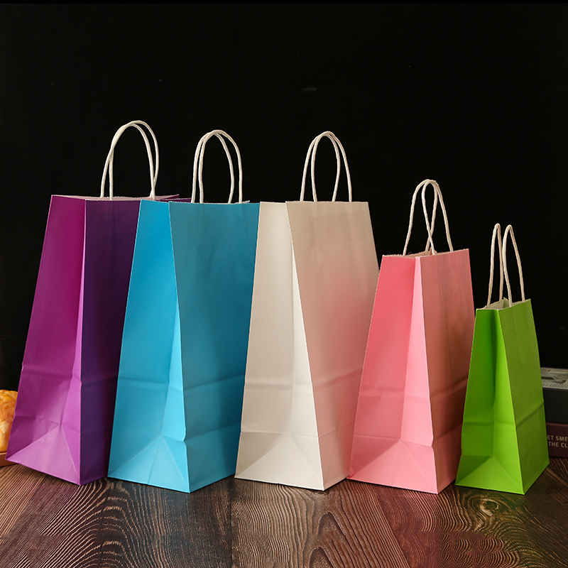 现货牛皮纸手提纸袋新年礼品袋广告包装袋环保购物彩色手提袋定制