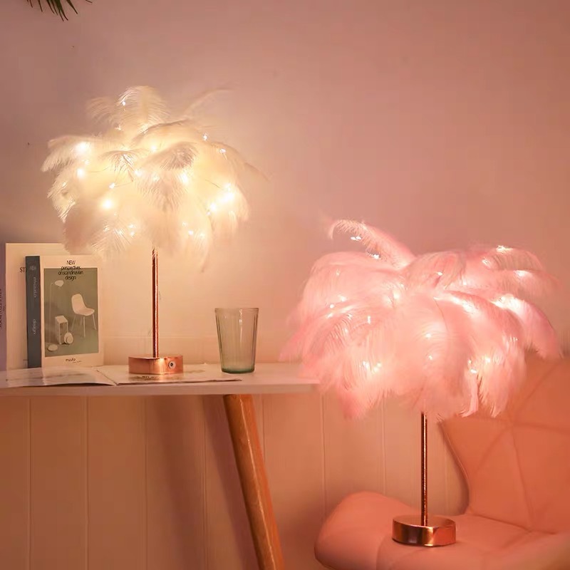 ins girl Heart remote control romantic ostrich feather lamp Night light Room Bedroom small gift Atmosphere Internet celebrity Specification image