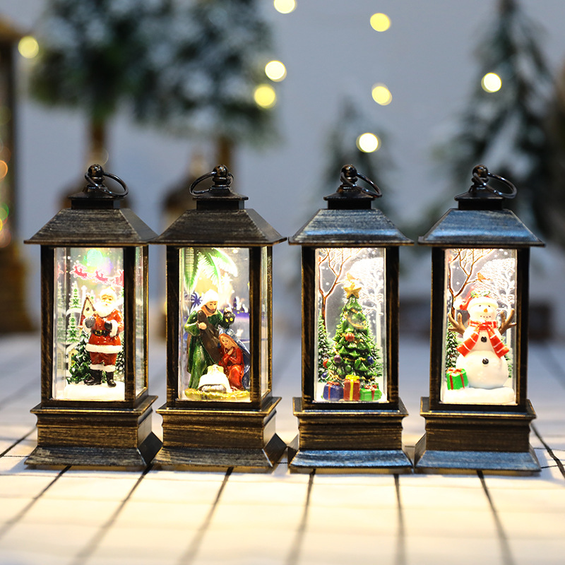 Cross-border Christmas wind lanterns, portable oil lamps for the elderly, hotel table ornaments, Christmas tree scene decoration props details Picture