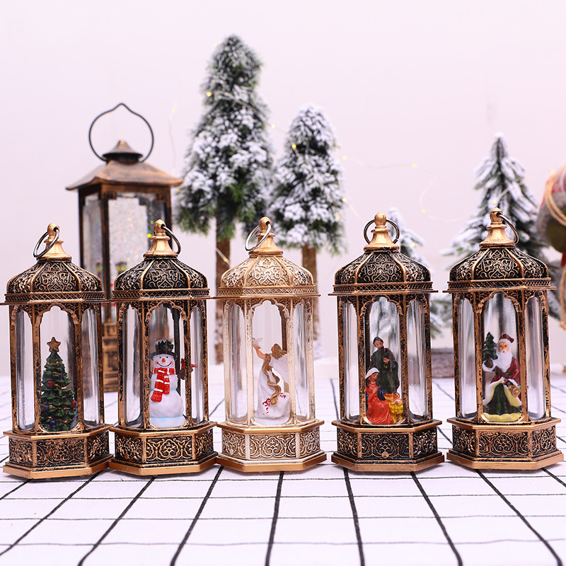 Christmas interior wind lamps, retro home decorations, antique small hexagonal glass cover wind lamps, creative candlestick ornaments details Picture