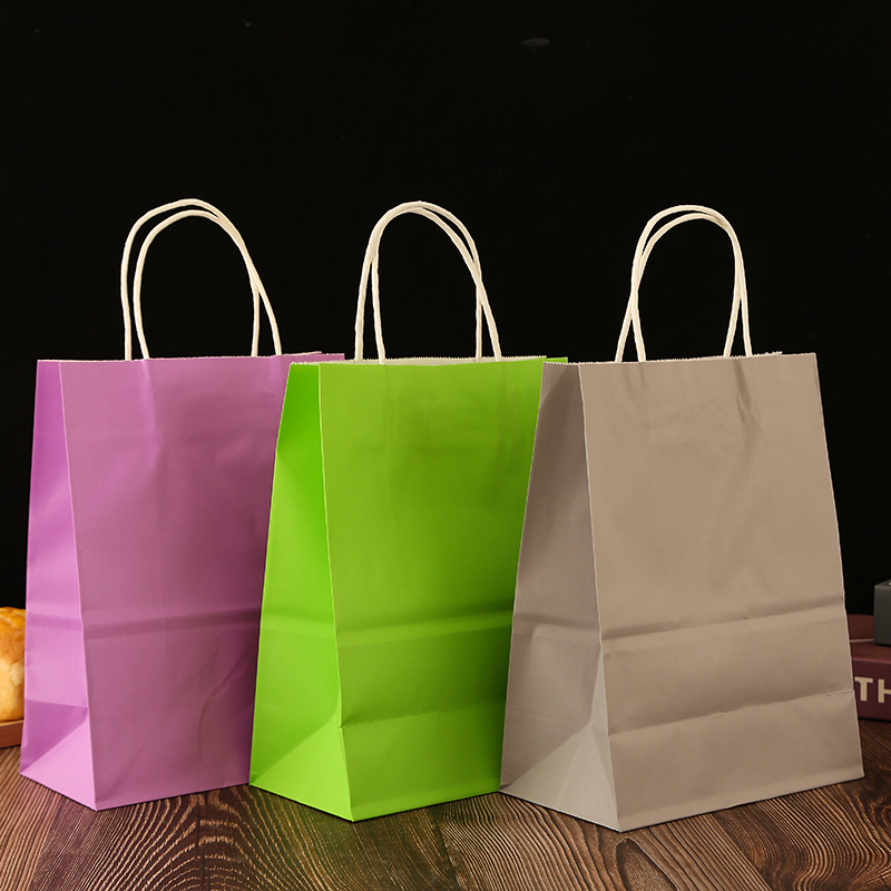 现货牛皮纸手提纸袋新年礼品袋广告包装袋环保购物彩色手提袋定制详情图4