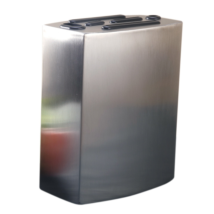 New stainless steel knife holder, stainless steel knife rack in stock, kitchen storage rack, steel base, factory five-hole stainless steel straight socket knife rack, 430 magnetic stainless steel +ABS kitchenware knife rack Item Picture