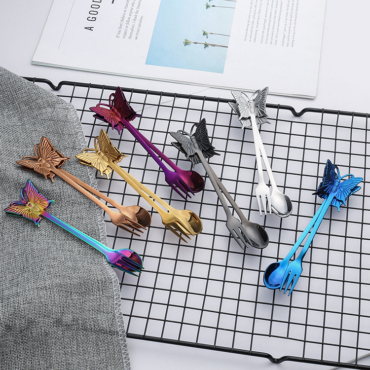 Creative 304 stainless steel butterfly fork spoon can be used to hang dessert spoons, coffee spoons and fruit forks Specification image