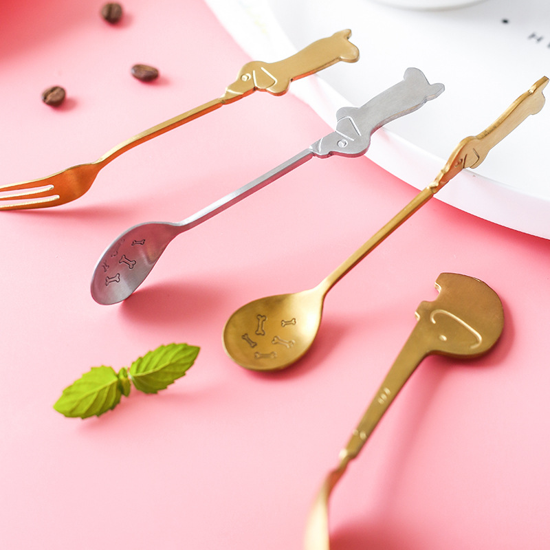 Stainless steel cartoon fruit spoon and fork, afternoon tea dessert cake spoon, animal-shaped tableware fork and spoon, creative tableware, decorative spoon, stainless steel dessert spoon, ice cream spoon, Popsicle spoon, spoon, dinner spoon