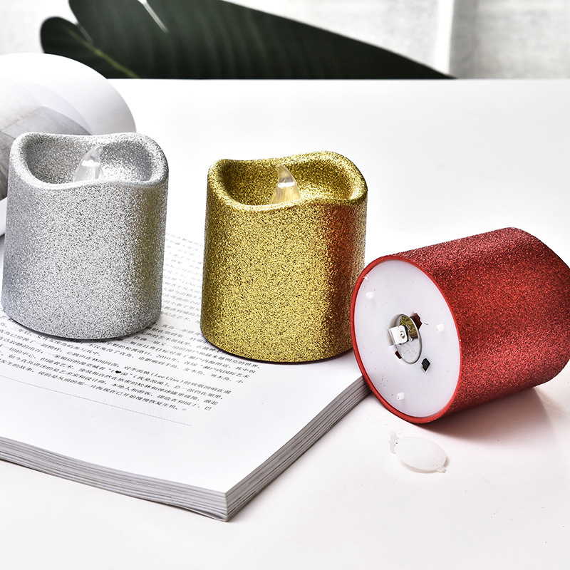 Wavy mouth powder sprinkled electronic candles, tea wax lamps sprinkled with gold powder, yellow light flashing, festival decoration, wedding candles and lamps Specification image