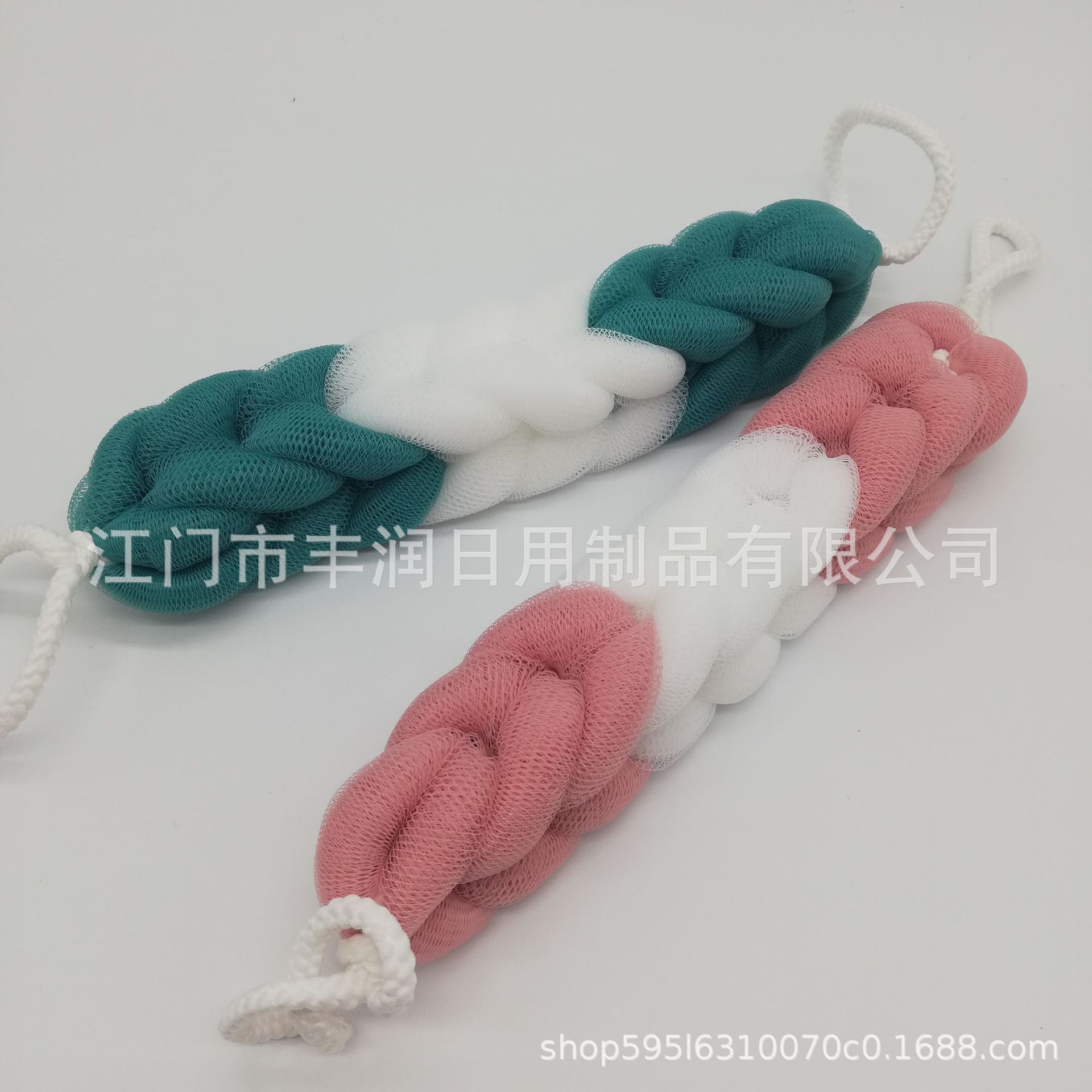 New Nordic color contrasting color splicing bath strip, skin-friendly back rubbing and scrubbing bath, hand-held back pulling strip bath strip details Picture