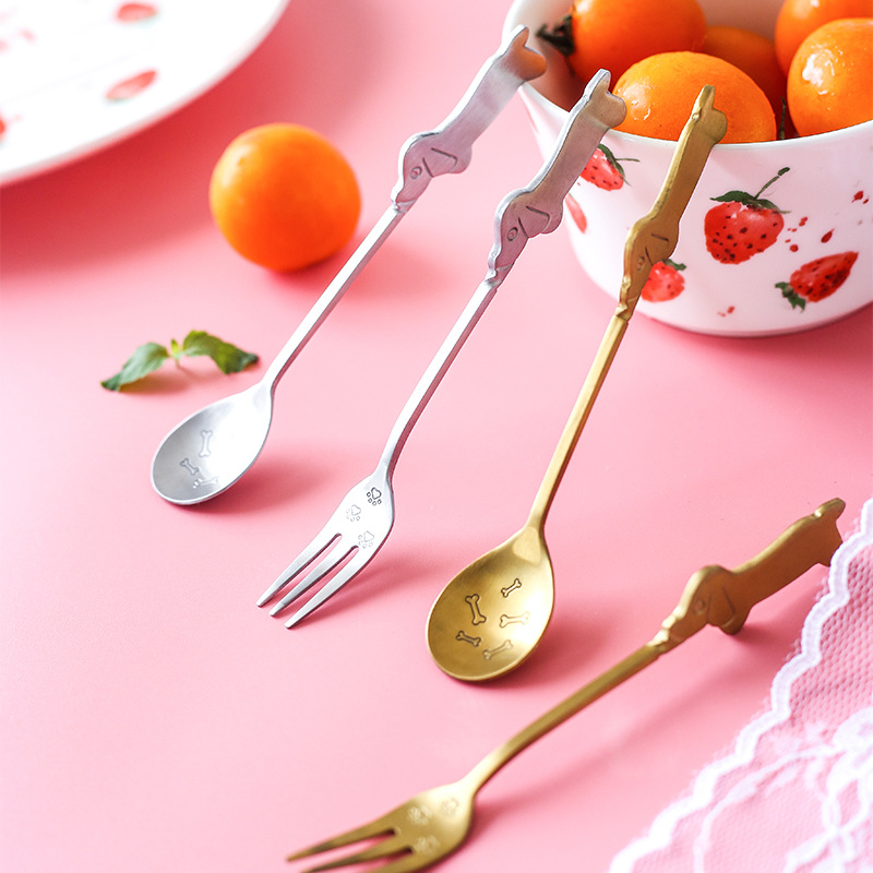 Stainless steel cartoon fruit spoon and fork, afternoon tea dessert cake spoon, animal-shaped tableware fork and spoon, creative tableware, decorative spoon, stainless steel dessert spoon, ice cream spoon, Popsicle spoon, spoon, dinner spoon details Picture