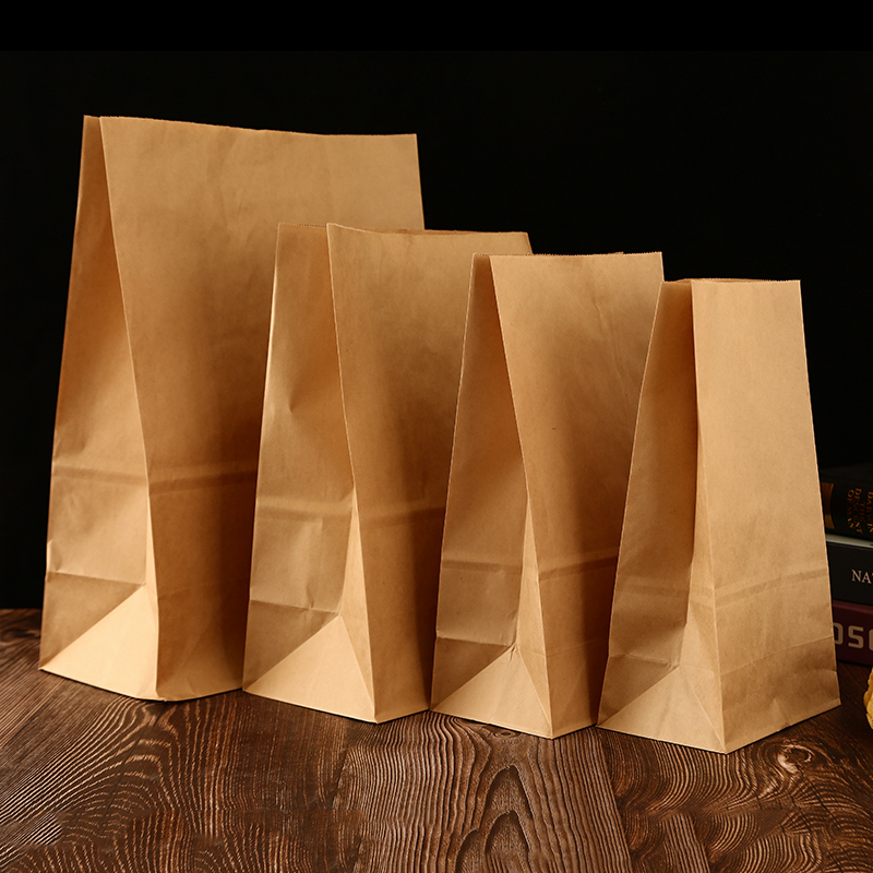 牛皮纸早餐袋西点打包食品包装纸袋烘培面包方底袋零食袋定制批发