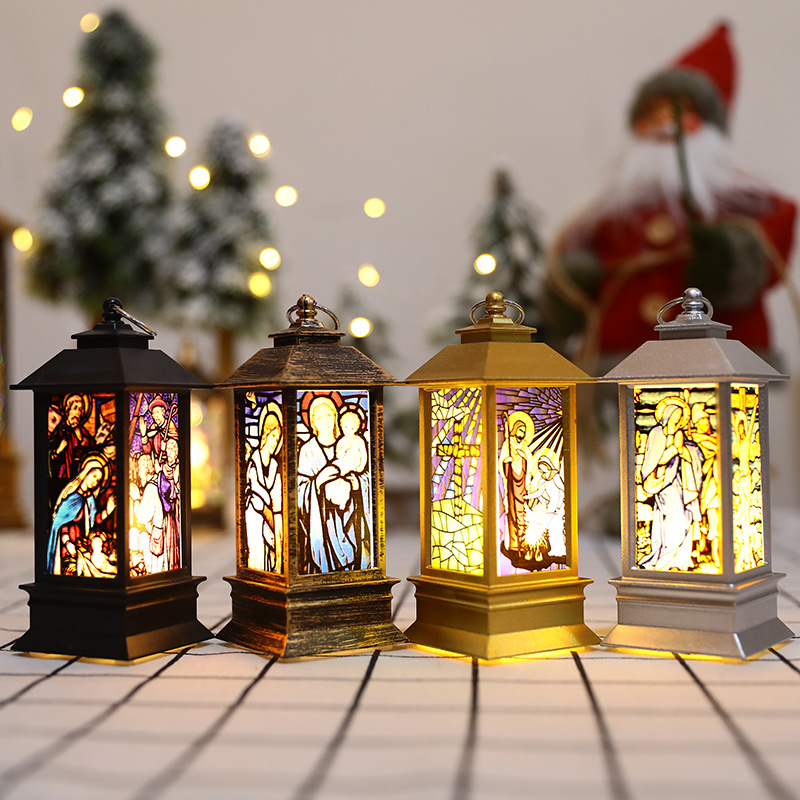 跨境新款圣诞节风灯礼物装饰仿LED灯摆件教堂节日家居布置小夜灯