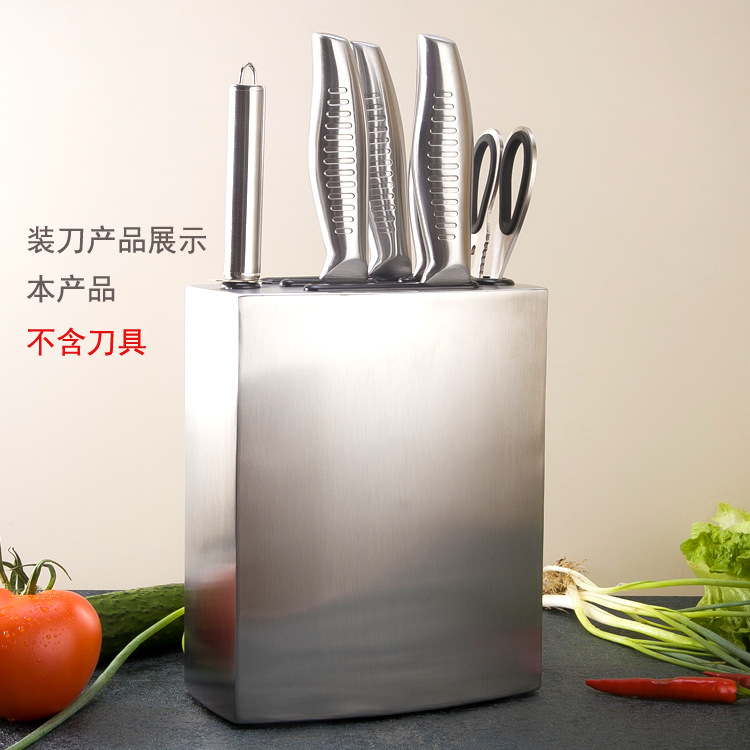New stainless steel knife holder, stainless steel knife rack in stock, kitchen storage rack, steel base, factory five-hole stainless steel straight socket knife rack, 430 magnetic stainless steel +ABS kitchenware knife rack Specification image