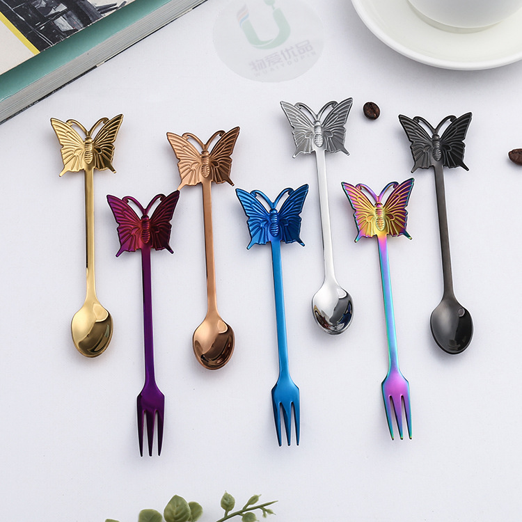 Creative 304 stainless steel butterfly fork spoon can be used to hang dessert spoons, coffee spoons and fruit forks