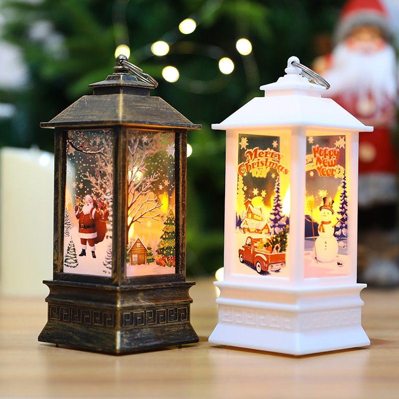 圣诞节风灯跨境批发圣诞礼物圣诞装饰品LED电子蜡烛风灯圣诞老人图