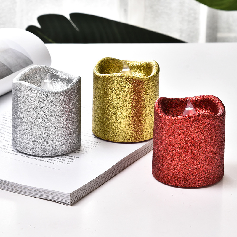 Wavy mouth powder sprinkled electronic candles, tea wax lamps sprinkled with gold powder, yellow light flashing, festival decoration, wedding candles and lamps