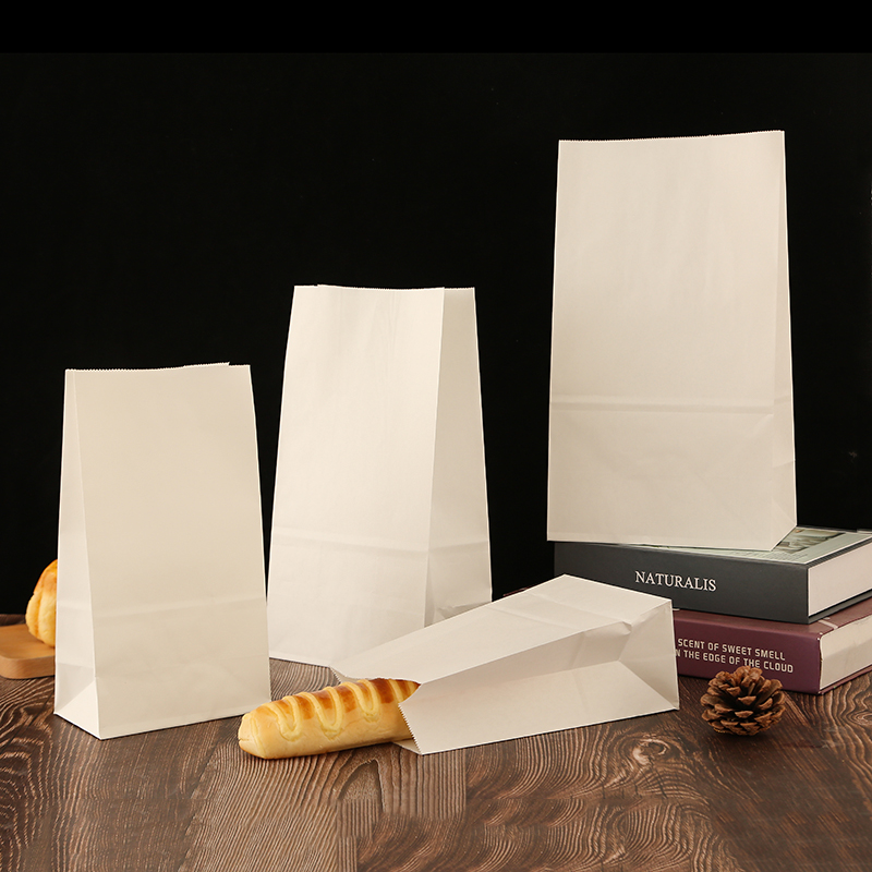 现货牛皮纸袋烘培面包方底食品纸袋白牛皮纸西点包装袋子工厂定制详情图3